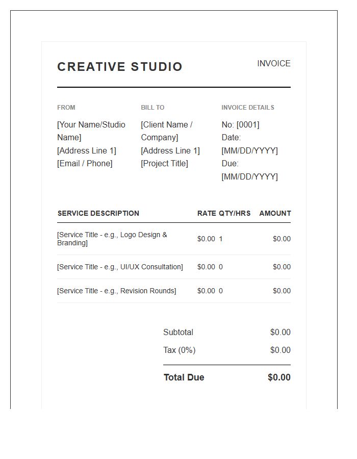 Creative Services Project Billing Invoice Template
