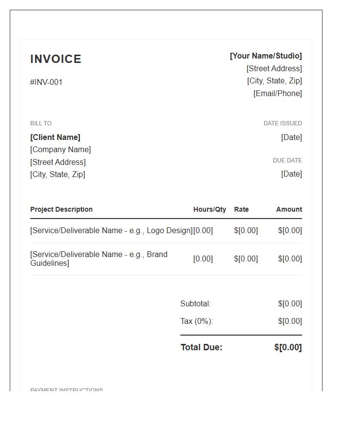 Freelance Graphic Design Project Invoice Template