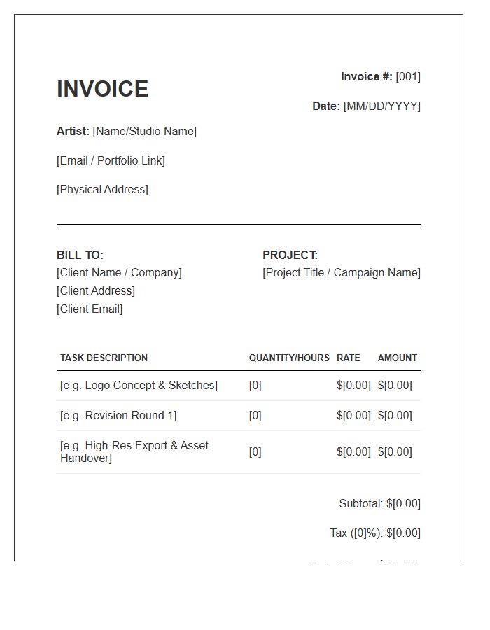 Graphic Artist Project Task Invoice Template