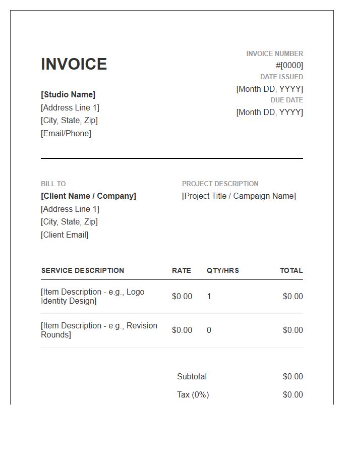 Graphic Design Service Billing Invoice Template