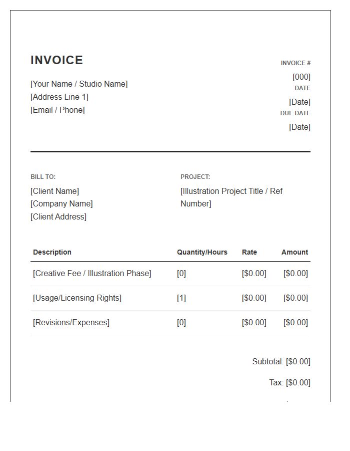 Illustration Project Fee Invoice Template