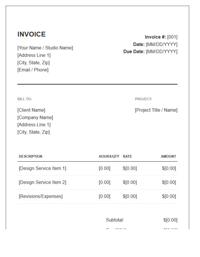 Independent Contractor Graphic Design Invoice Template