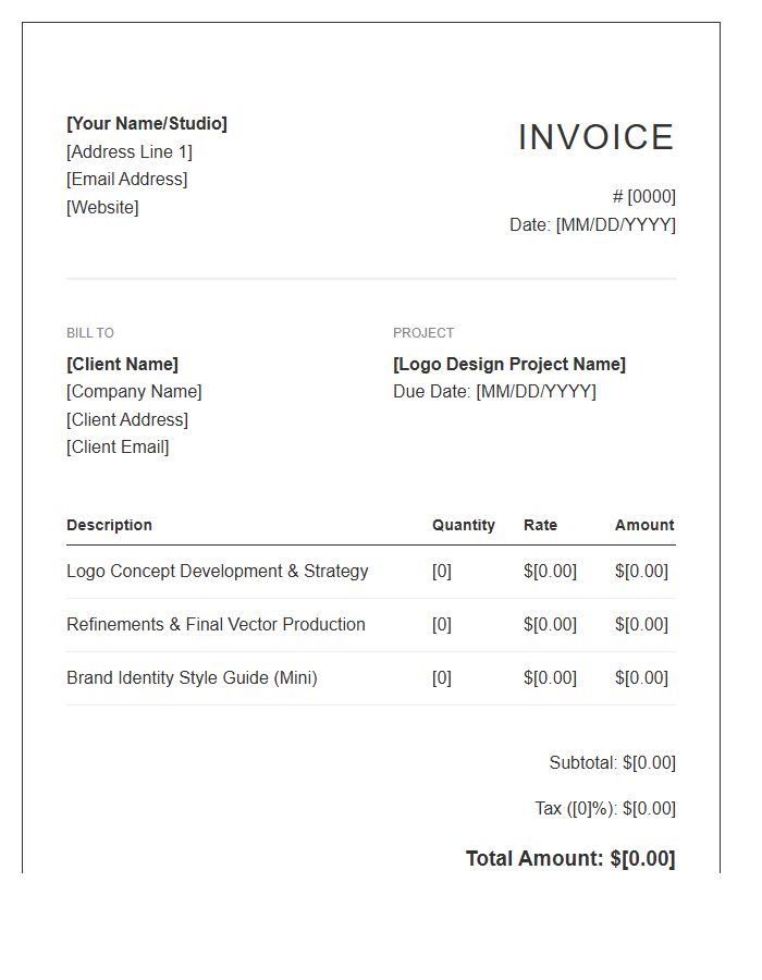 Logo Design Project Client Invoice Template