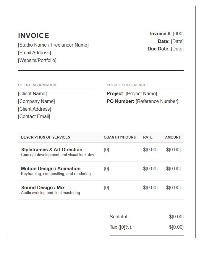 Motion Graphics Project Service Invoice Template