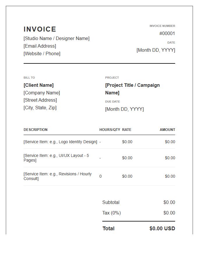 Professional Graphic Designer Project Invoice Template