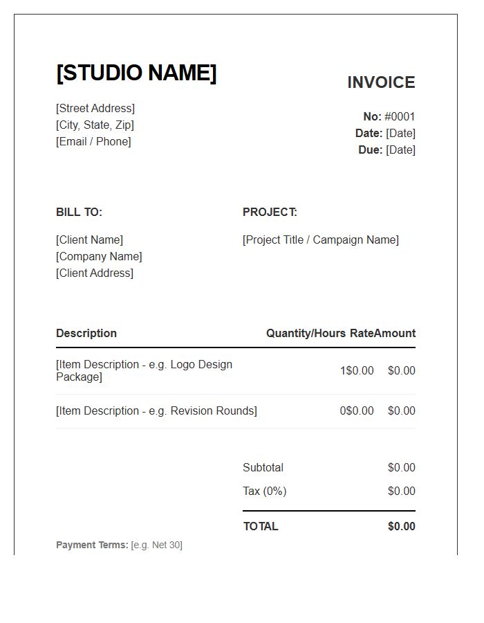 Small Business Graphic Design Invoice Template