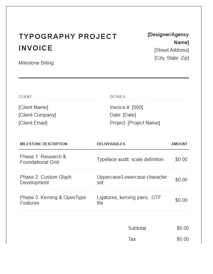Typography Project Milestone Invoice Template