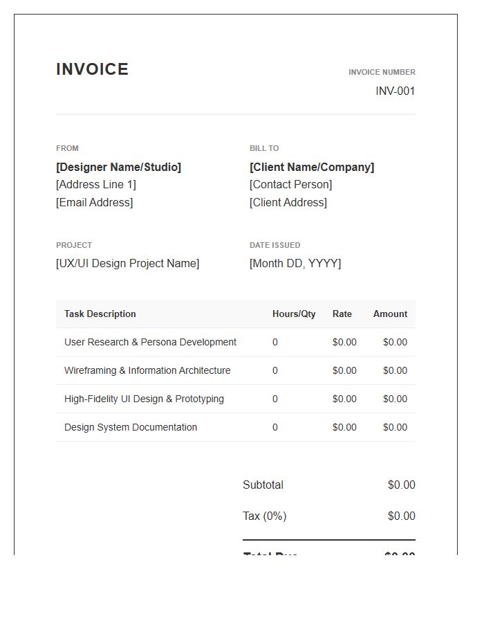 UX UI Design Project Invoice Template