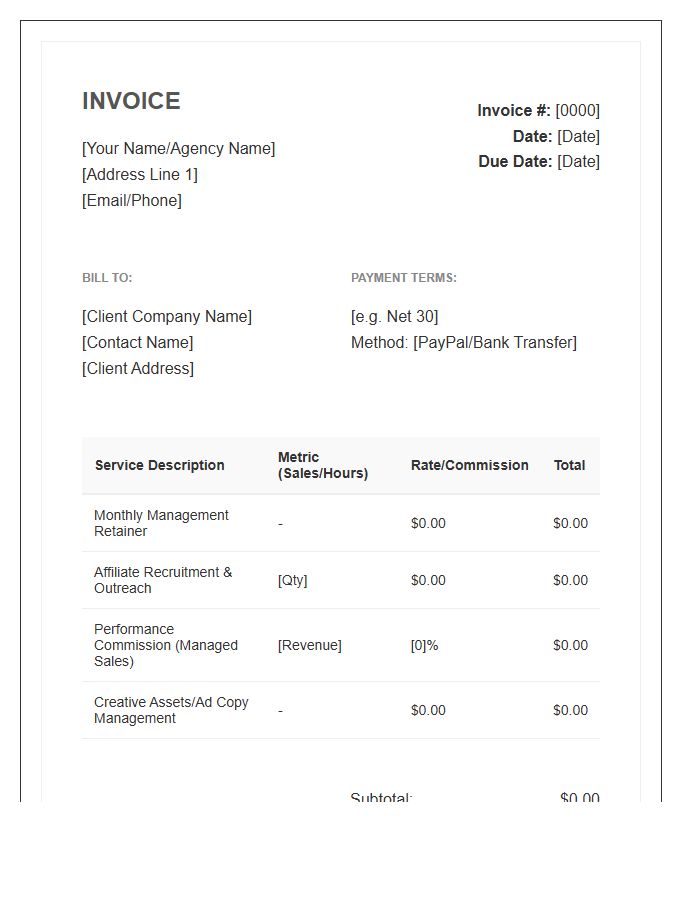 Affiliate Marketing Management Invoice Template
