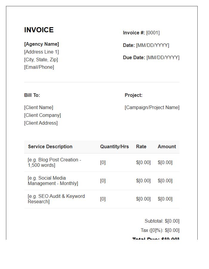 Content Marketing Agency Invoice Template