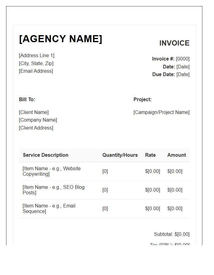 Copywriting Services Agency Invoice Template