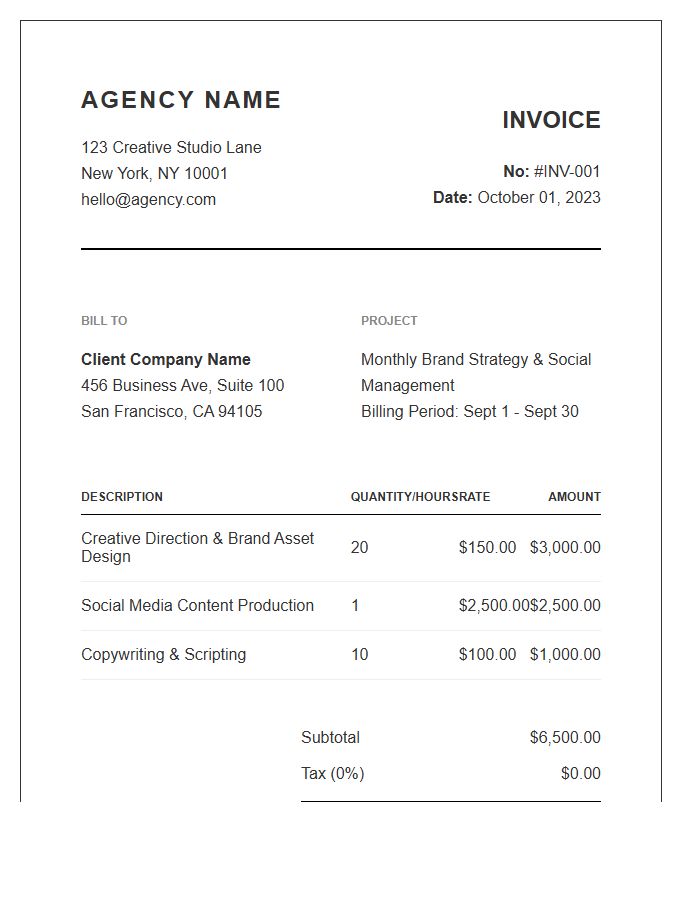 Creative Agency Monthly Invoice Template
