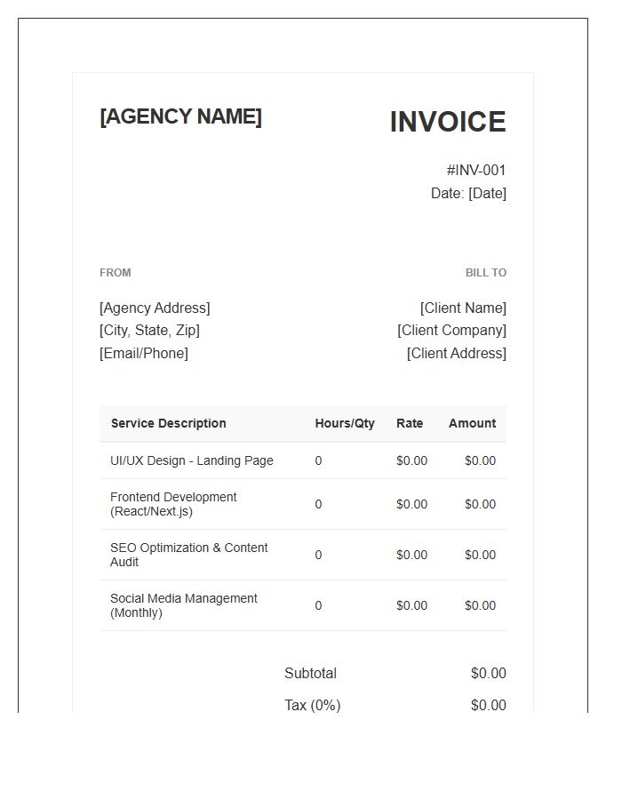 Full Service Digital Agency Invoice Template