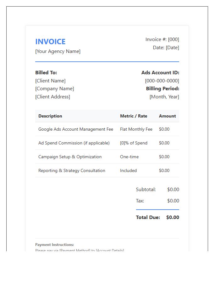 Google Ads Management Invoice Template