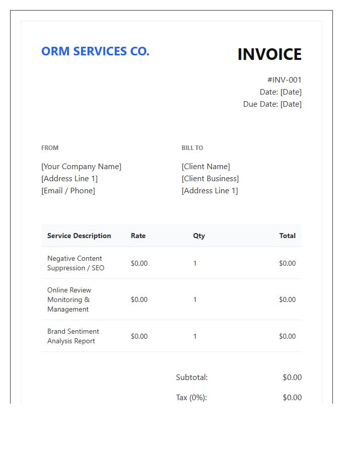 Online Reputation Management Invoice Template