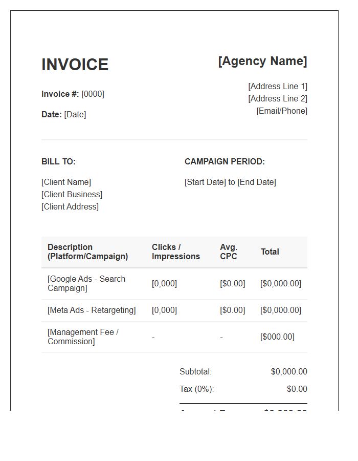 Pay Per Click Advertising Invoice Template