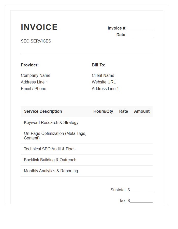 Search Engine Optimization Services Invoice Template