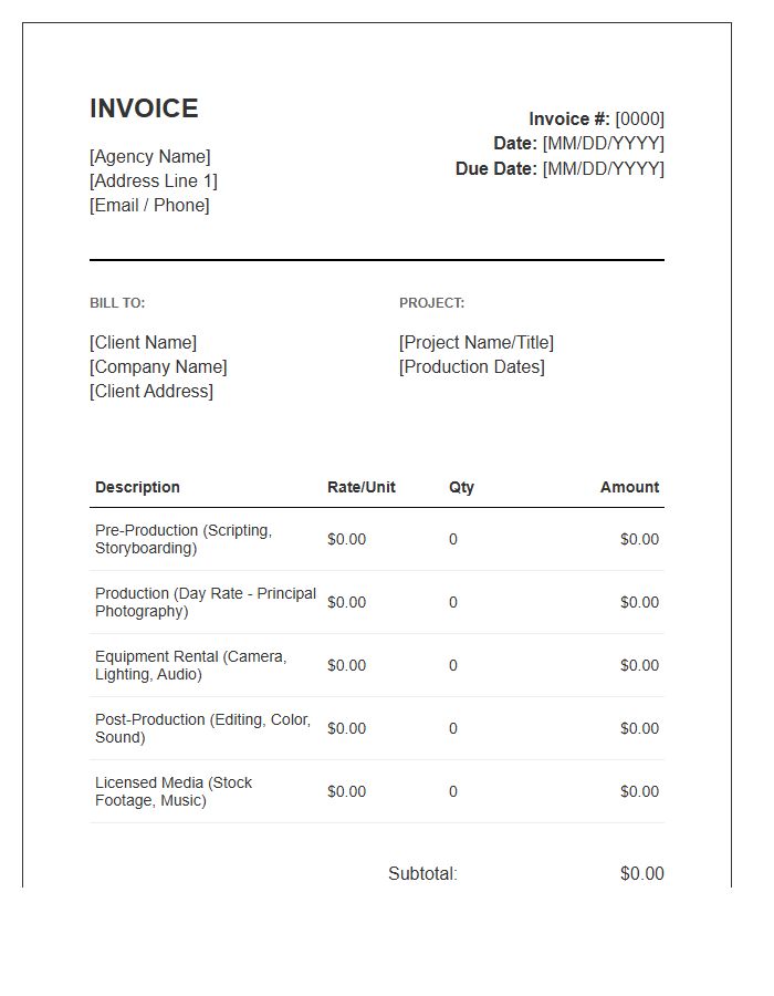 Video Production Agency Invoice Template