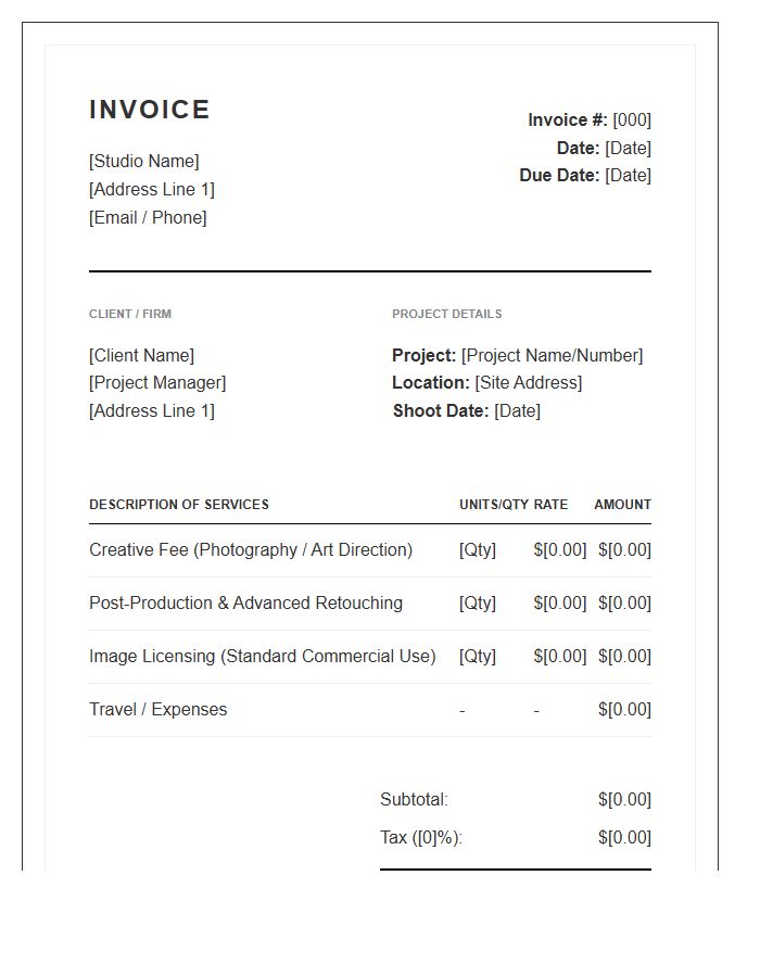 Architectural Photography Service Invoice Template