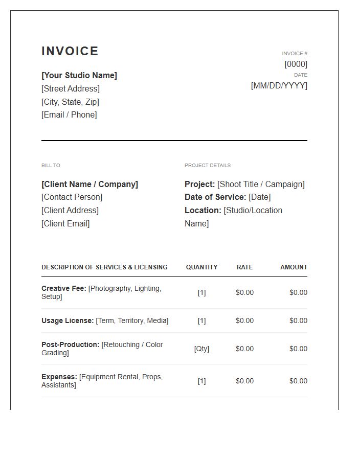 Commercial Photography Business Invoice Template