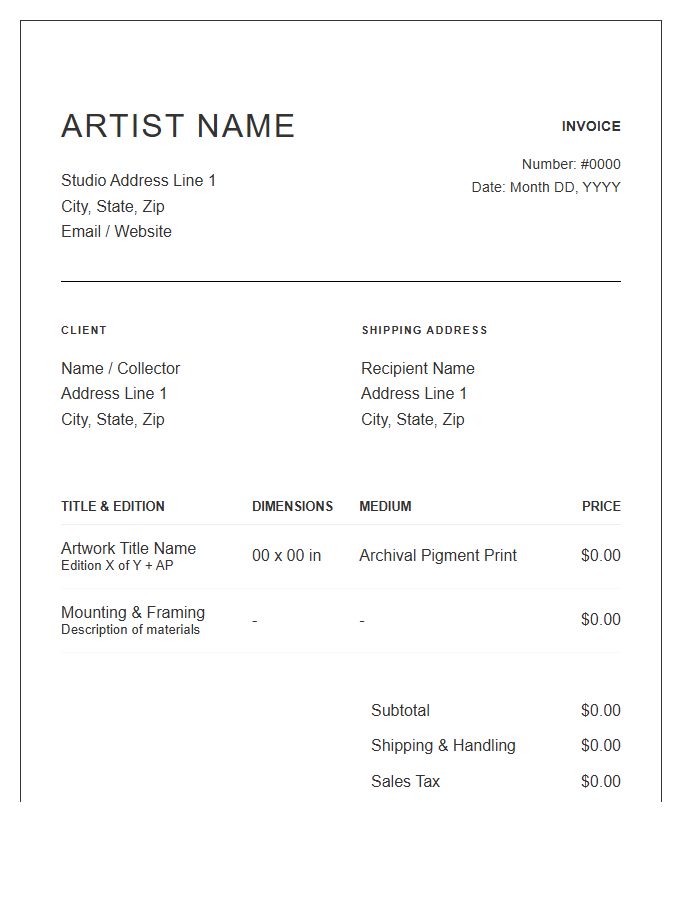 Fine Art Photography Sale Invoice Template
