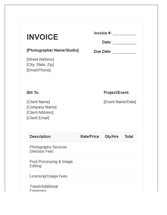 Freelance Photography Service Invoice Template