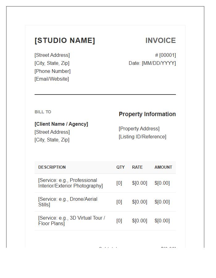 Real Estate Photography Professional Invoice Template