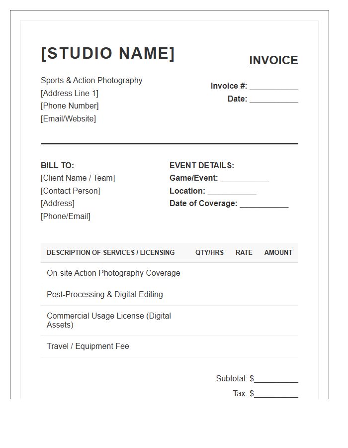 Sports Photography Professional Invoice Template