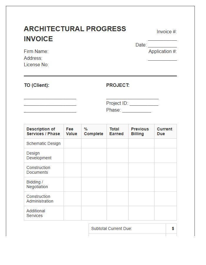 Architectural Progress Certification Invoice Template