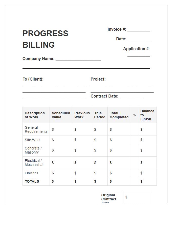 Commercial Construction Progress Billing Invoice Template