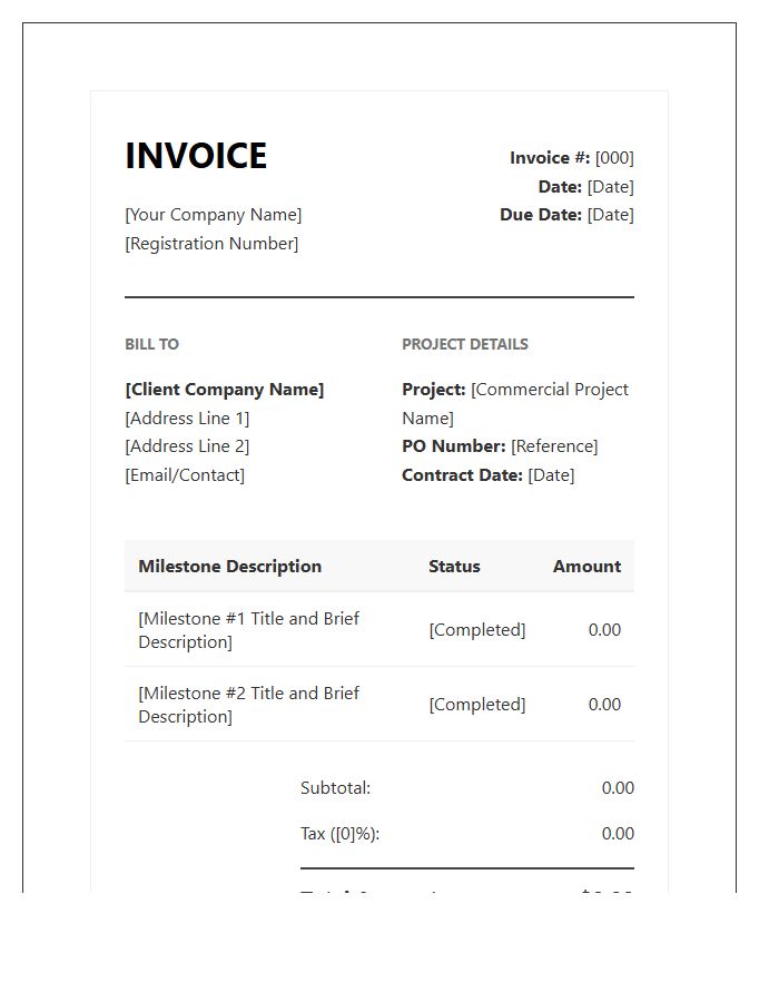 Commercial Project Milestone Invoice Template