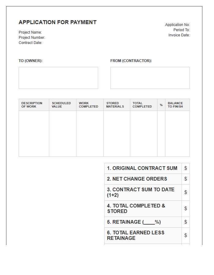 Construction Application For Payment Invoice Template