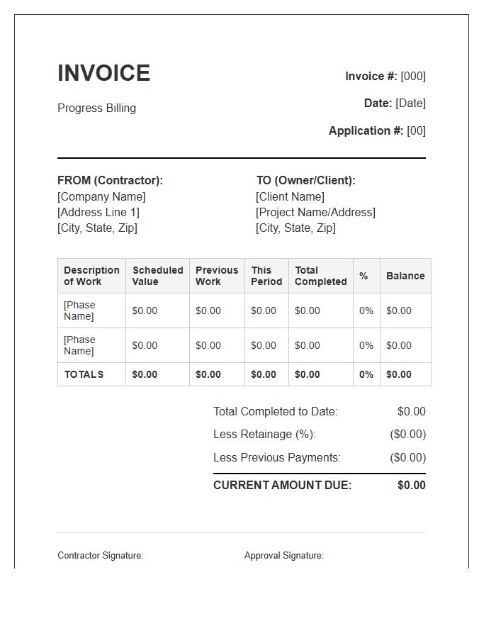 Fixed Price Construction Progress Billing Invoice Template