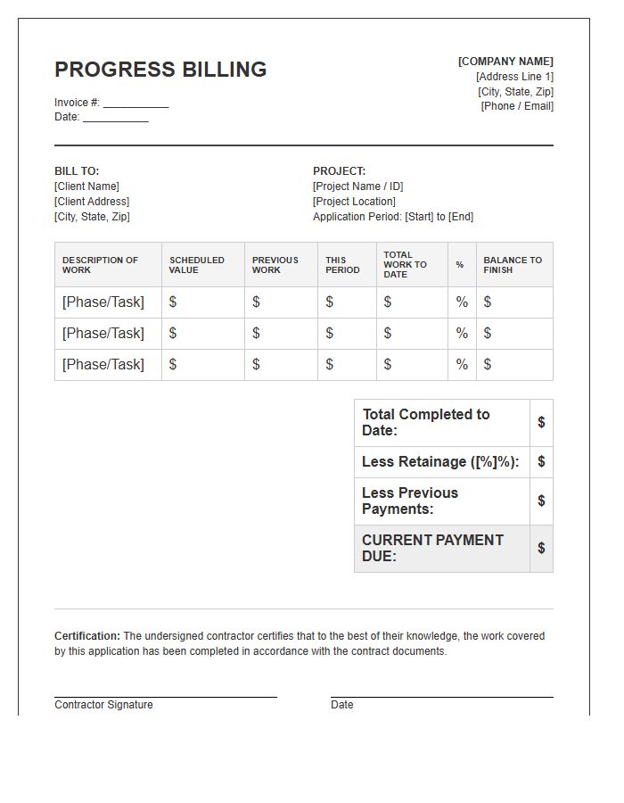 General Contractor Progress Billing Invoice Template