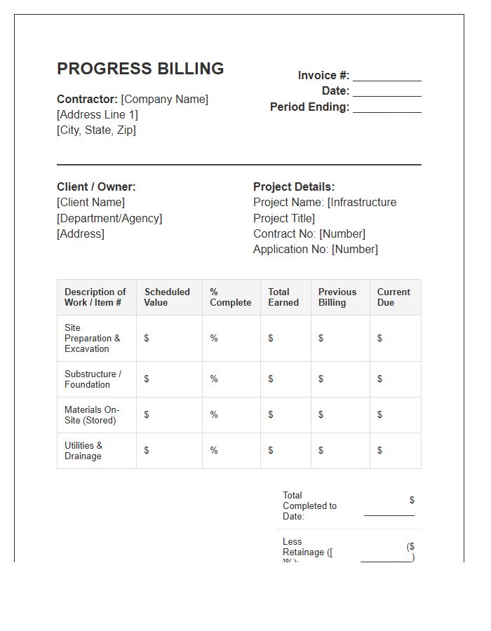 Infrastructure Project Progress Billing Invoice Template