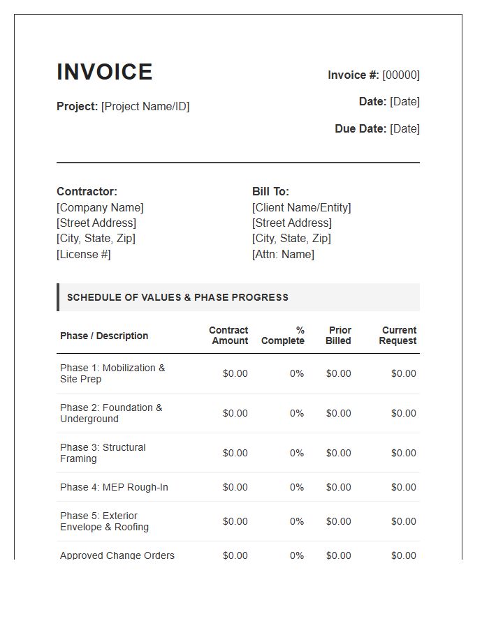 Multi Phase Commercial Construction Invoice Template