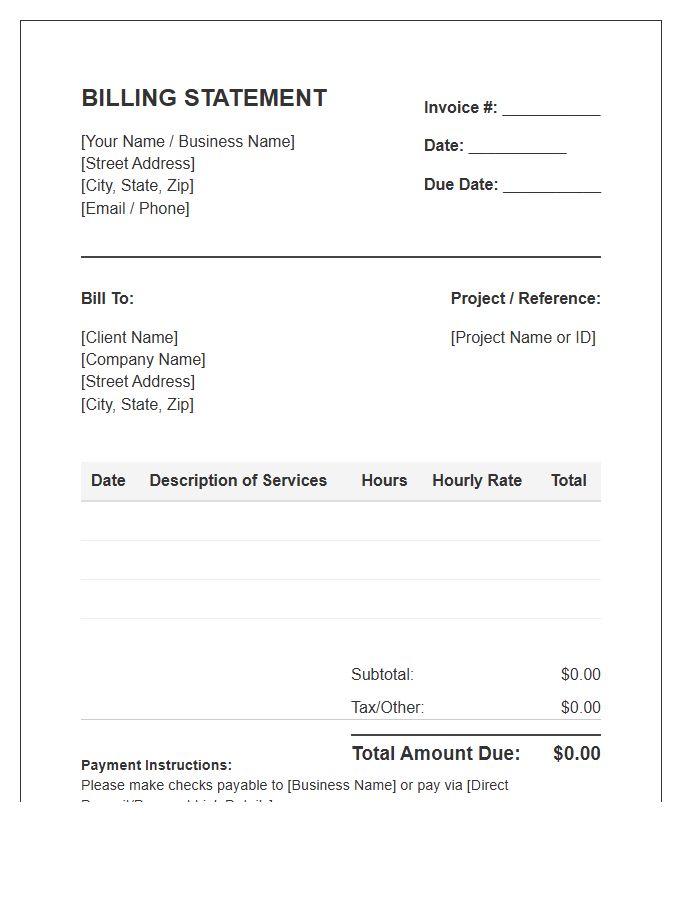 Billing Statement Independent Contractor Hourly Rate Invoice Template