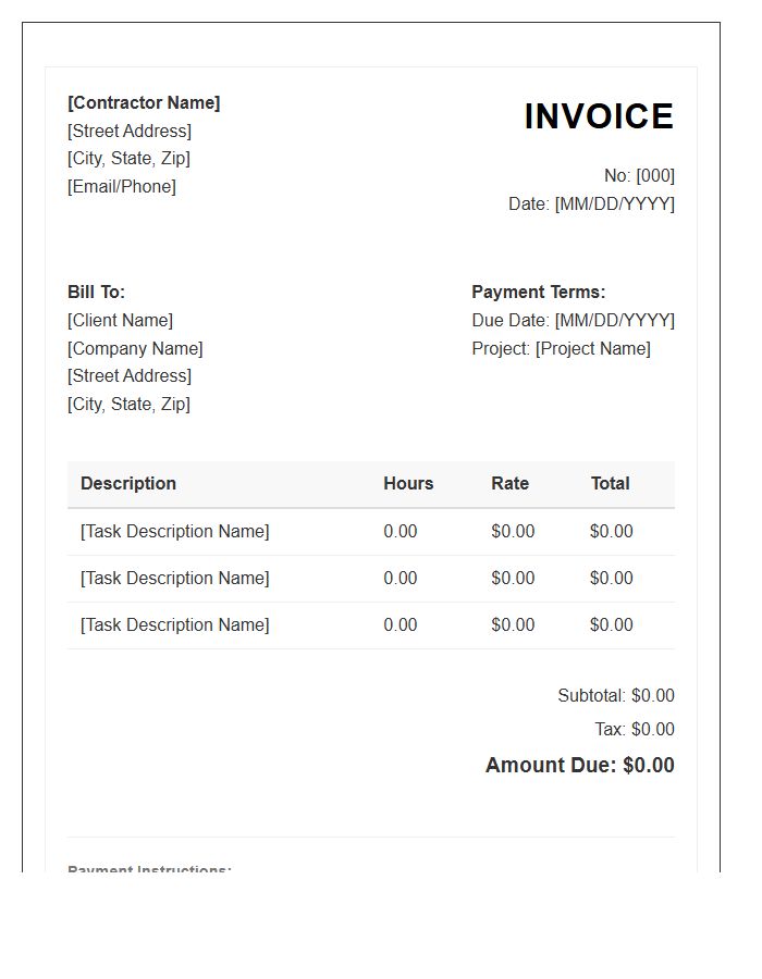 Business Independent Contractor Hourly Rate Invoice Template