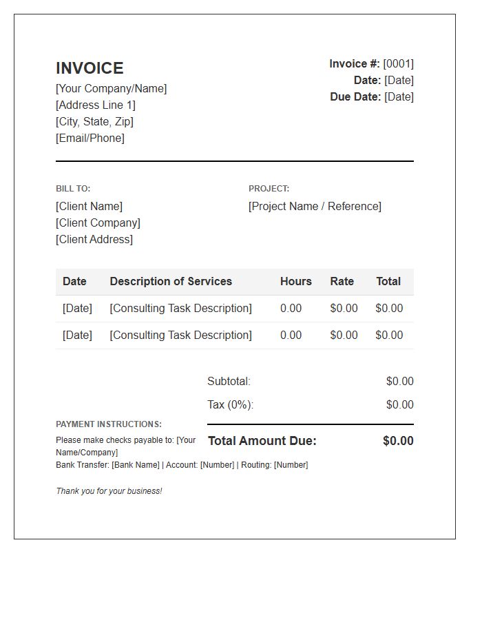 Consulting Independent Contractor Hourly Rate Invoice Template