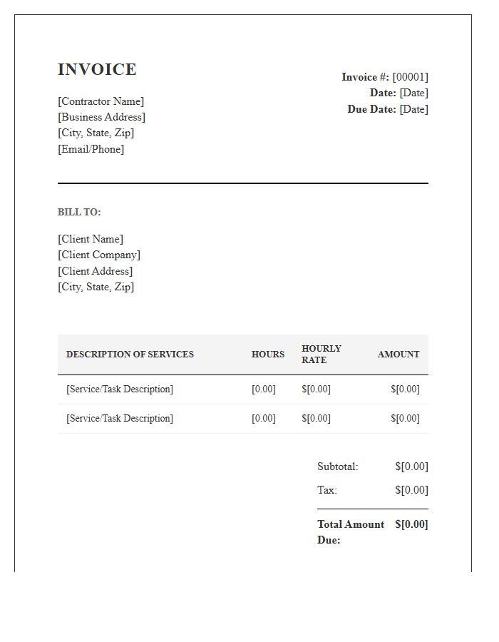 Formal Independent Contractor Hourly Rate Invoice Template