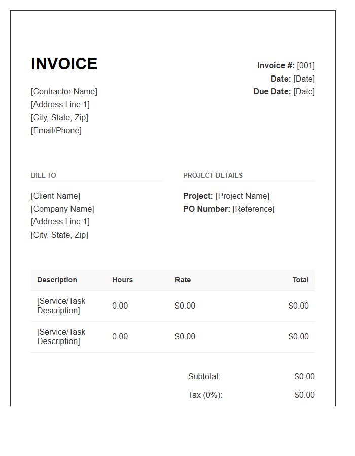 Freelance Independent Contractor Hourly Rate Invoice Template
