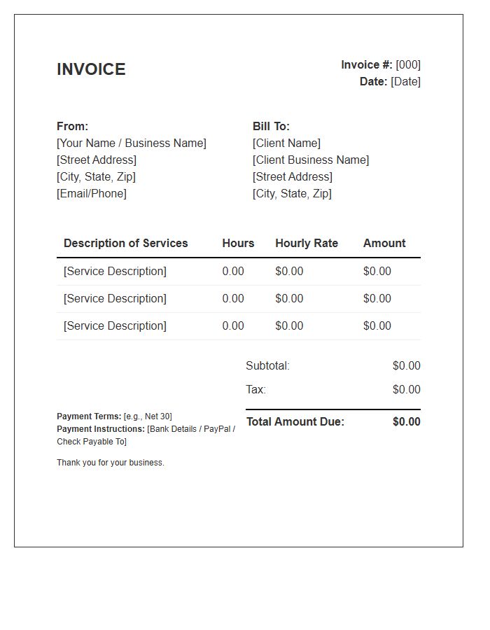 Independent Contractor Hourly Rate Invoice Template For Services