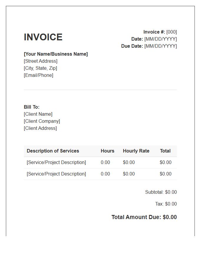 Independent Contractor Hourly Rate Invoice Template Layout