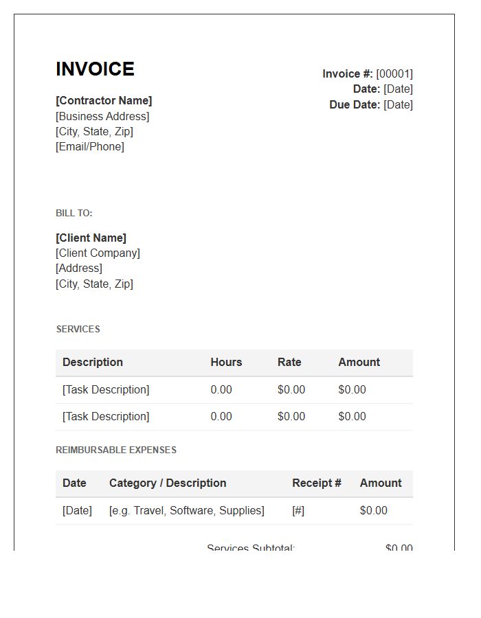 Independent Contractor Hourly Rate Invoice Template With Expenses