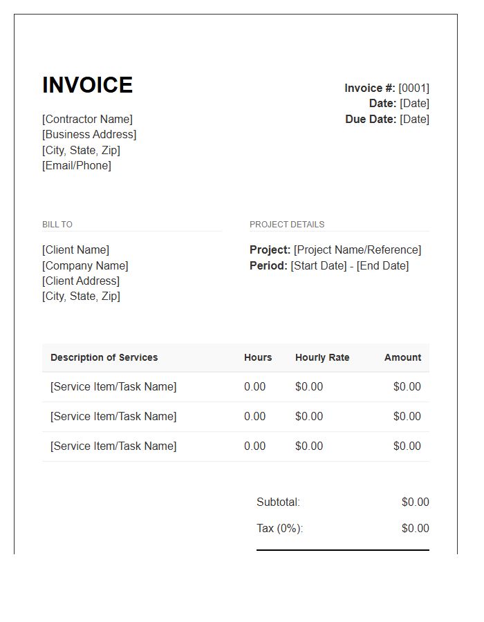 Independent Contractor Hourly Rate Invoice Template