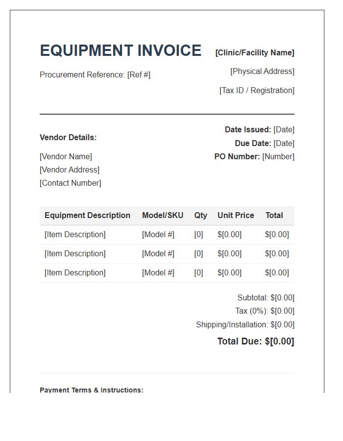 Clinic Equipment Procurement Invoice Template