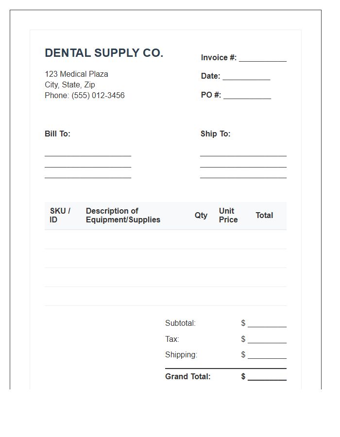 Dental Equipment Order Invoice Template