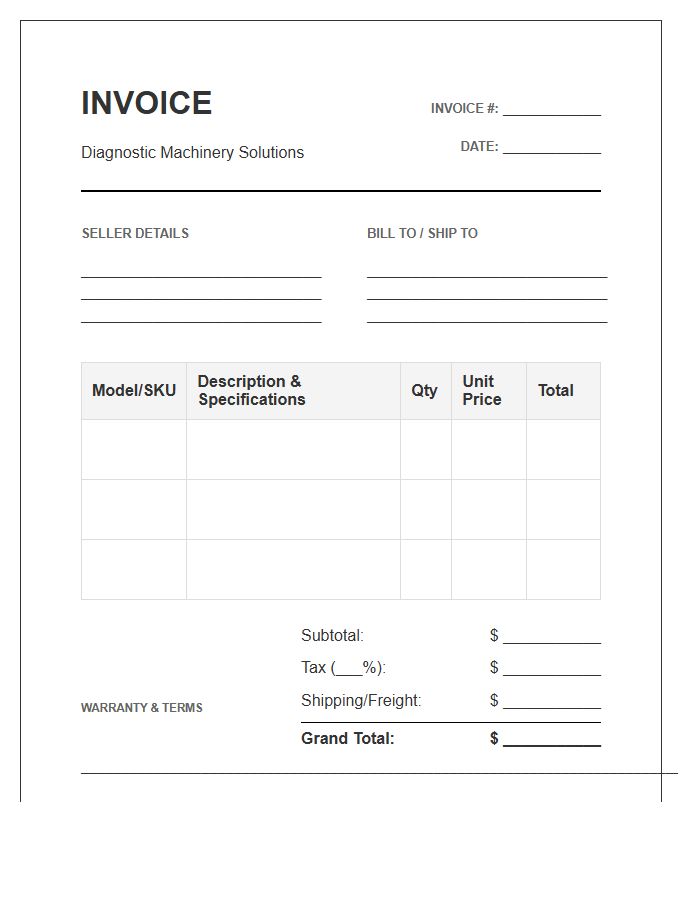 Diagnostic Machinery Purchase Invoice Template