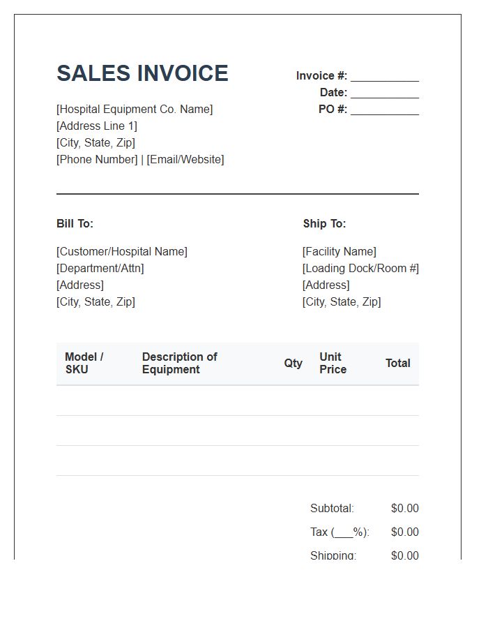 Hospital Equipment Sales Invoice Template