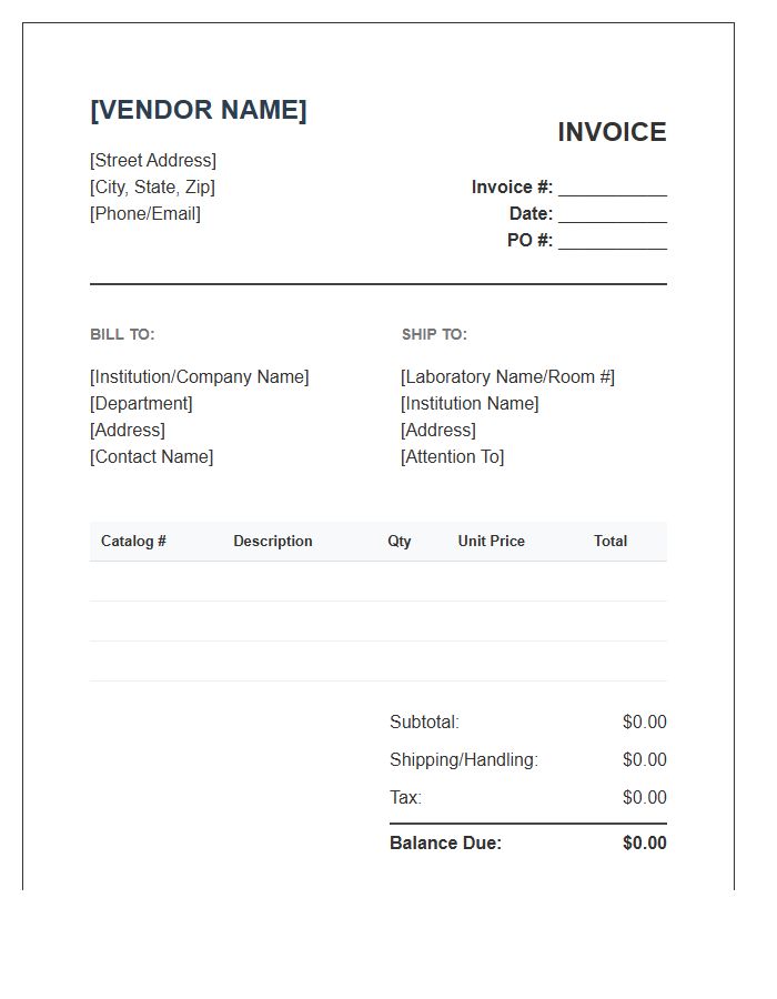 Laboratory Equipment Vendor Invoice Template